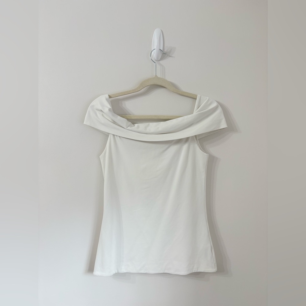 BABATON Contour Ravish Top Off White Off Shoulder Top Womens L Chic Minimalist